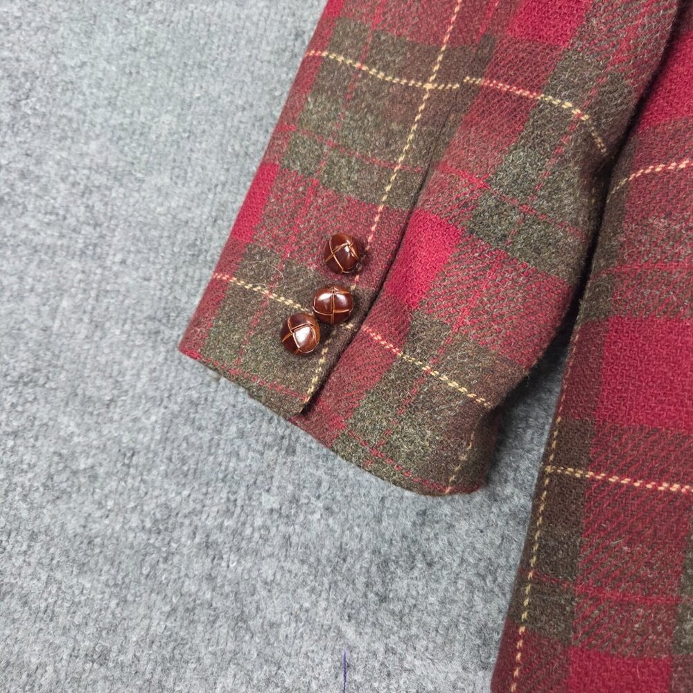 L.L. BEAN Vintage Red Plaid Leather Button Wool Blazer Womens 12 Classic Holiday - Picture 7 of 12